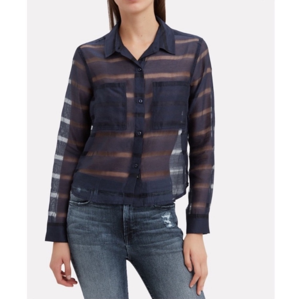 Rails Womens Shirt Blue Cameron Sheer Panel Stripe Long Sl Button Down Size XS